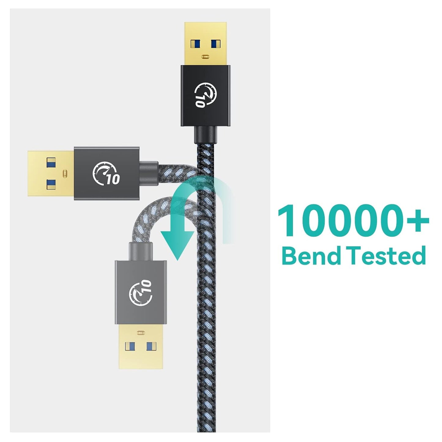 USB 3.1 Gen 2 A to USB C Adapter Cable, 10Gbps USB A Male to Type C Female Cotton Braided Connector Converter Cable (0.3m/1m)