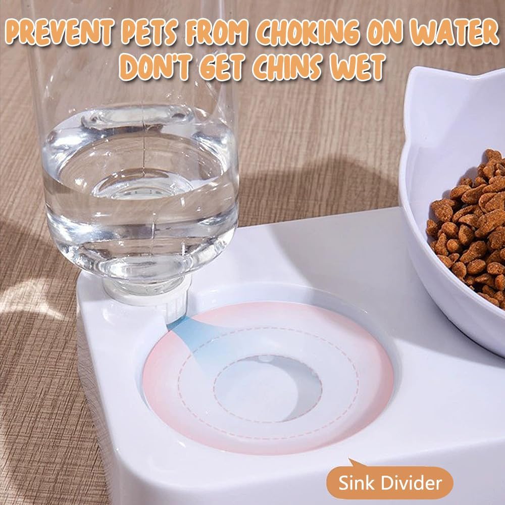 3-In-1 Cat Food And Water Bowl Set, Cat Bowls with Stand, Double Cat Bowls with Water Dispenser, Food And Water Feeder for Small Medium Dogs Cats