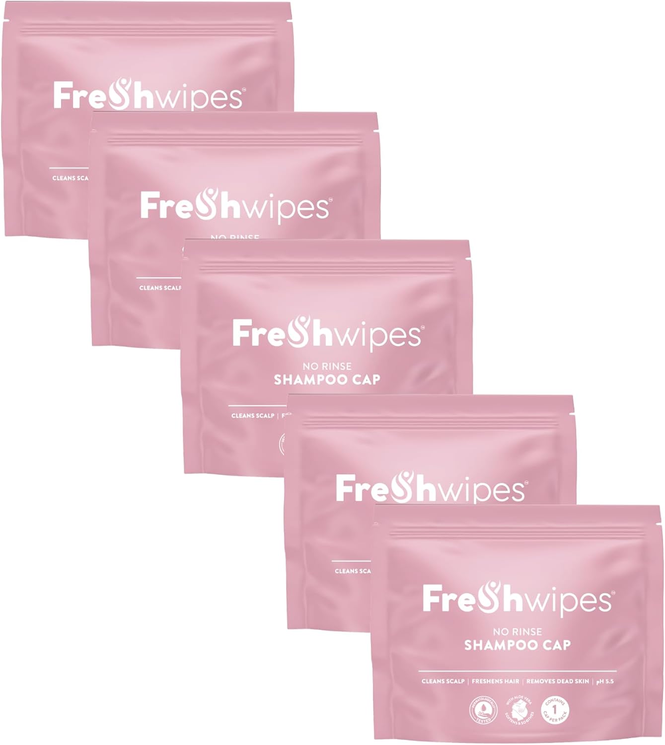 Shampoo Cap Pack of 5 - No Rinse for Elderly or Disabled - Cleanses & Conditions With Aloe Vera & Pro Vitamin B5 - For No Shower Access, Camping & Festival Use - Dermatologically Tested