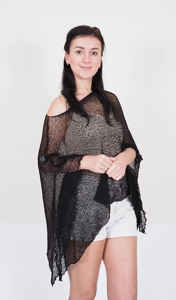 Ladies Crochet Poncho Lace Fish Net Batwing Wrap Beach Cover Up