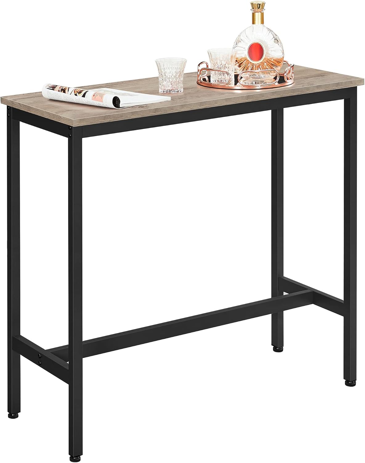 Bar Table, Kitchen Table, Pub Dining High Table, Sturdy Steel Frame, 40 x 100 x 90 cm, Easy Assembly, Industrial Design, Greige and Black LBT010B02