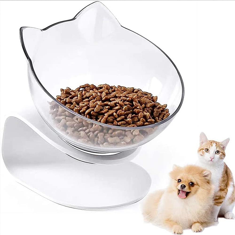 Raised Cat Bowl with Stand, 15° Tilted Double Bowls for Kittens Elevated Anti Vomiting Feeding Bowl