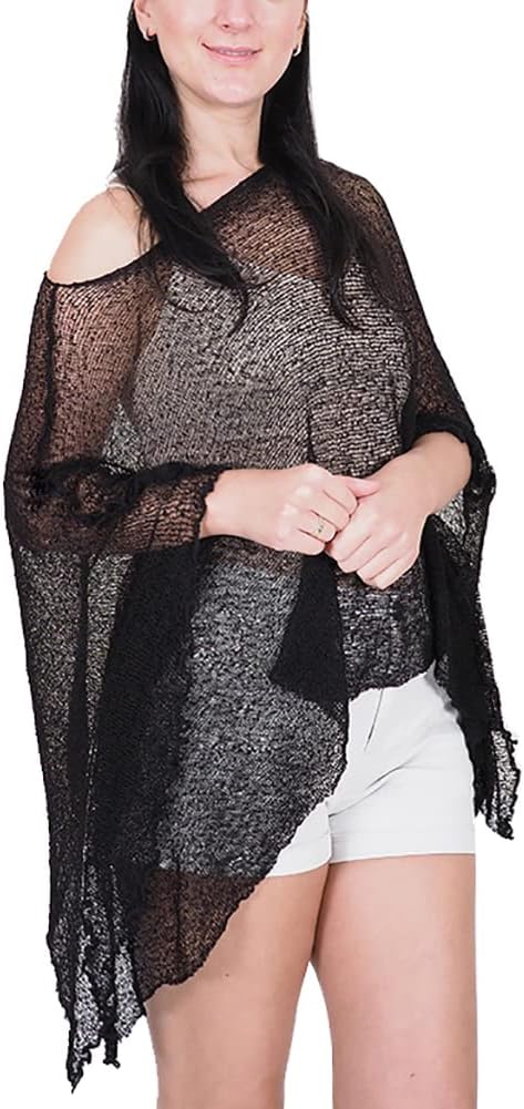Ladies Crochet Poncho Lace Fish Net Batwing Wrap Beach Cover Up