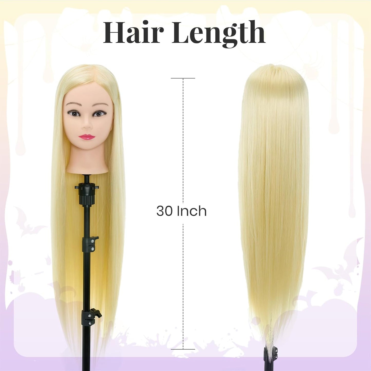 Synthetic Fiber Hair Training Head Hairdressing Practice Mannequin Manikin with Clamp + Hair Styling Braid Accessoires Set