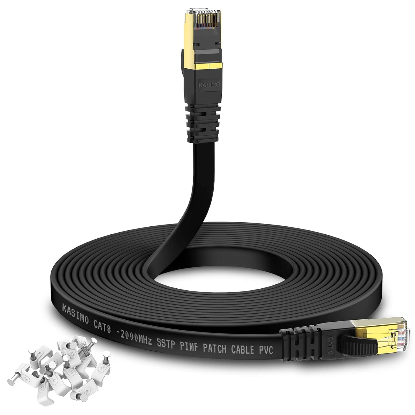 Cat 8 Flat Ethernet Cable 8M Internet LAN Cable with Clips 40Gbps 2000MHz High Speed Network Patch Cable SSTP Ethernet with RJ45 Connector for Router Modem Switch Gaming Xbox