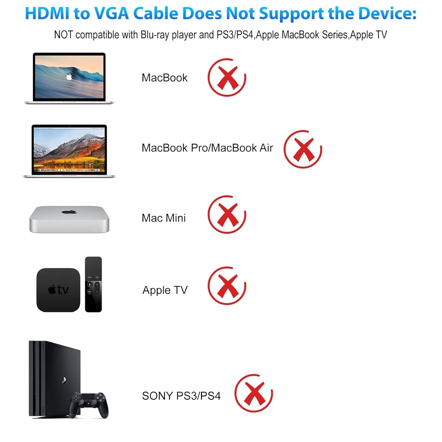 HDMI to VGA Cable, HDMI Digital to VGA Analog Video Converter Cable for Desktop, Laptop, PC, Monitor, Projector, HDTV, Chromebook, Raspberry Pi, Roku, Xbox,PS4