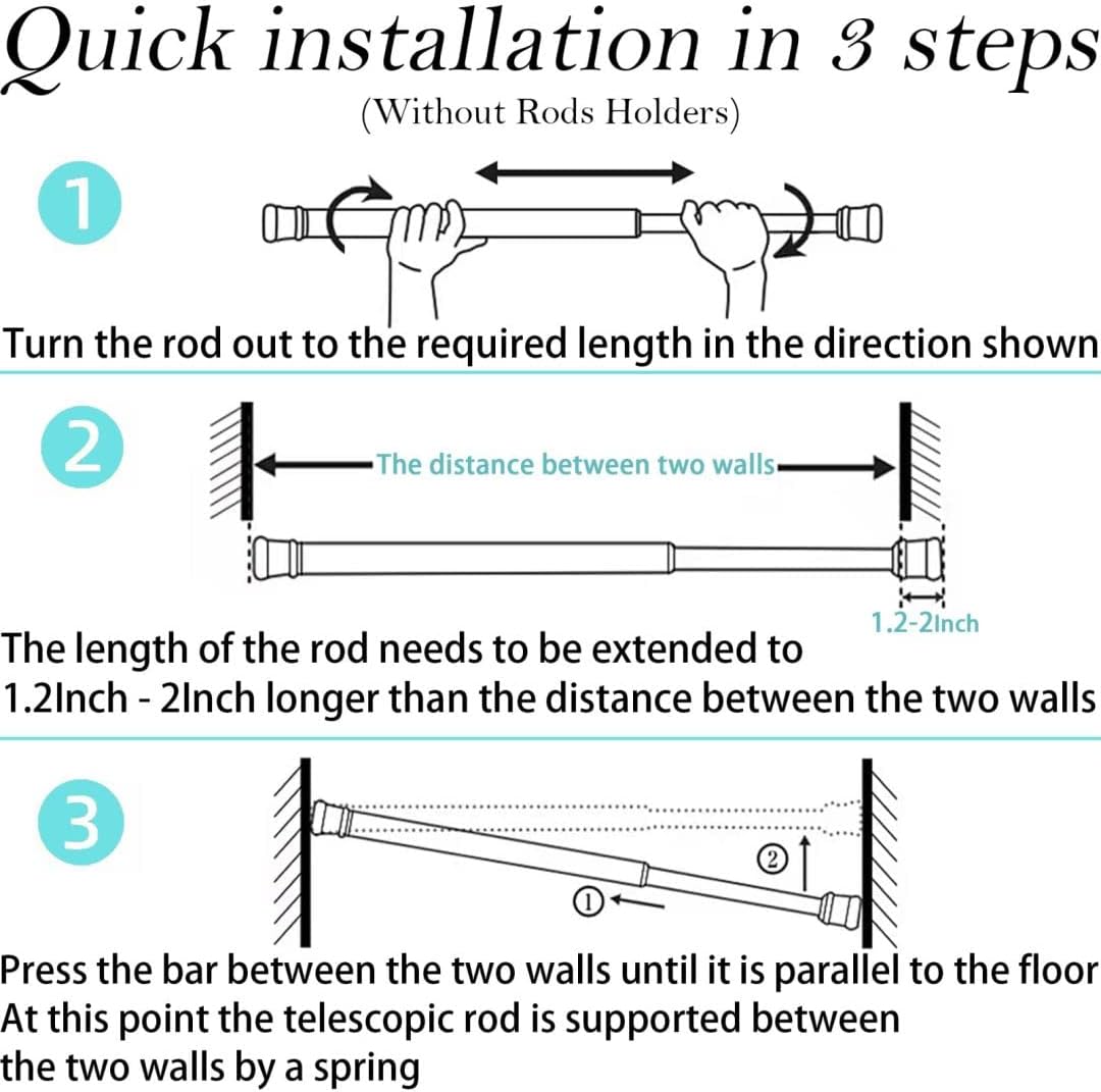 Net Curtain Rods Extendable Tension Rods for Net Curtains Spring Loaded Tension Rod for Kitchen, Bathroom, Wardrobe