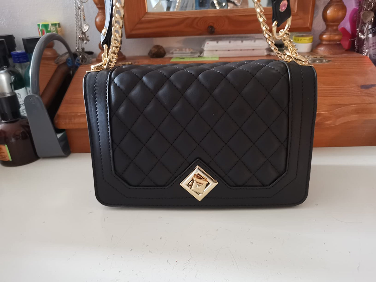 New Women Crossbody Quitted Bags Black Trendy Cross Body Purse Shoulder Bag