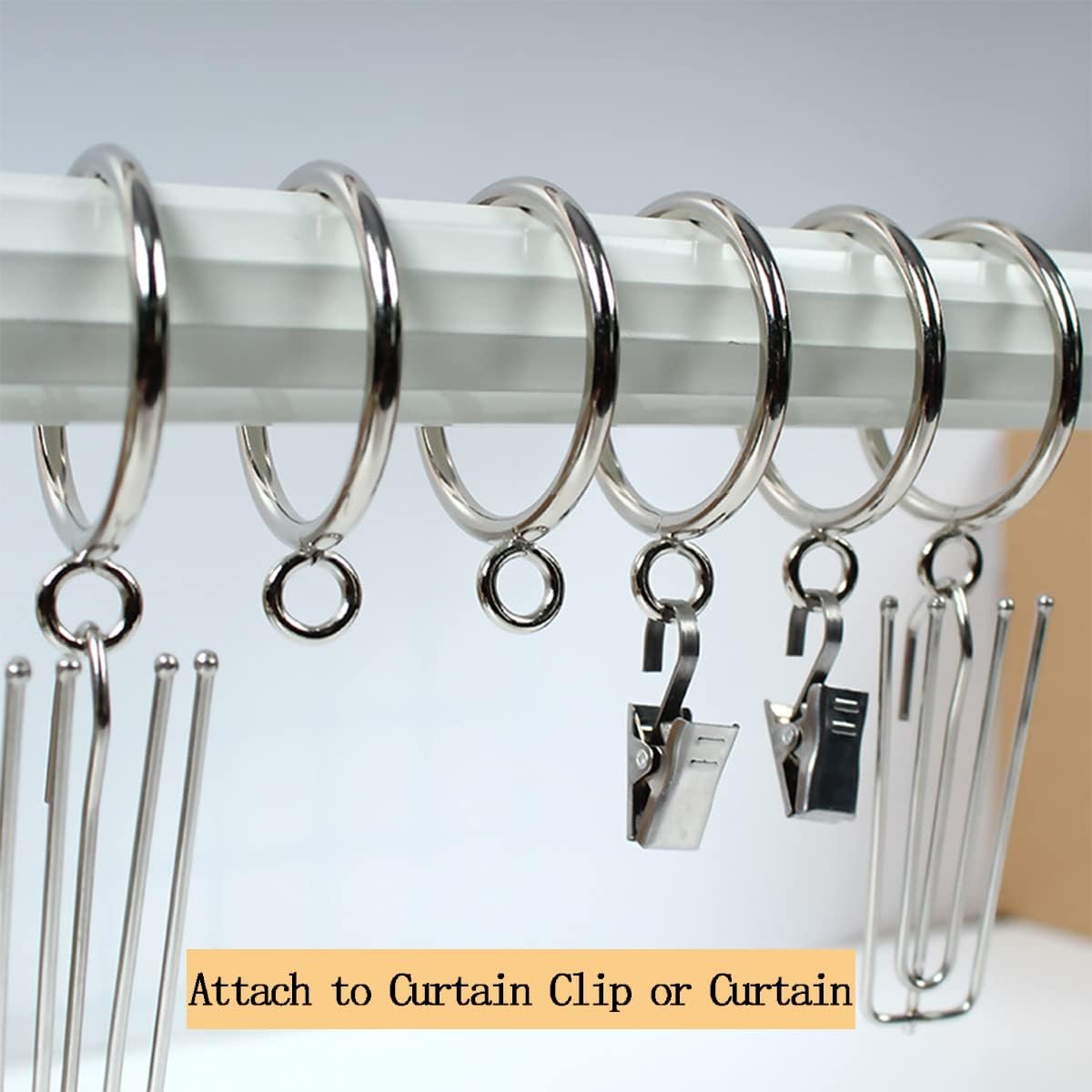 50 Pack 38mm Silver Metal Curtain Rings for Poles, Rods and Drapery, Shower Curtains