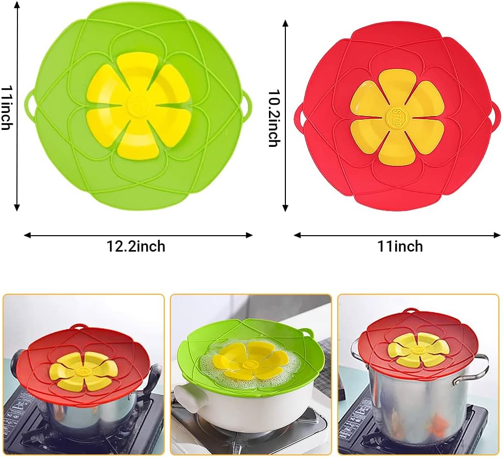 Spill Stopper Lid Cover,2Pcs Silicone Pan Lid 10"&11.5" Splatter Guard Pots Boil Over Safeguard Multi-Function Kitchen Tool Kitchen Gadgets