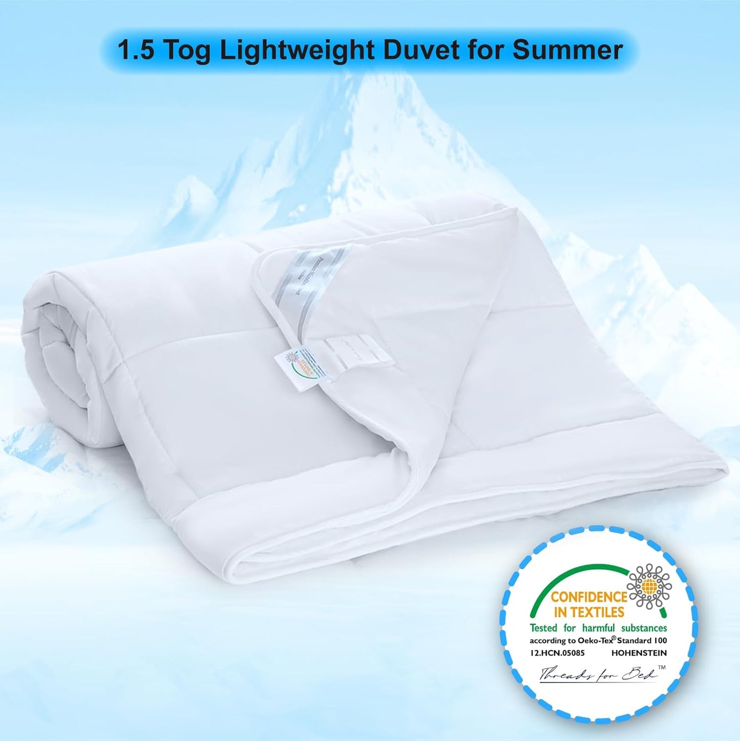 1.5 Tog Summer Duvet Single Size, Ultra Light & Thin Summer Microfiber Quilt with 100gsm Filling, Premium Soft & Lightweight for Summer, Hot Weather (1.5 Tog - Single)