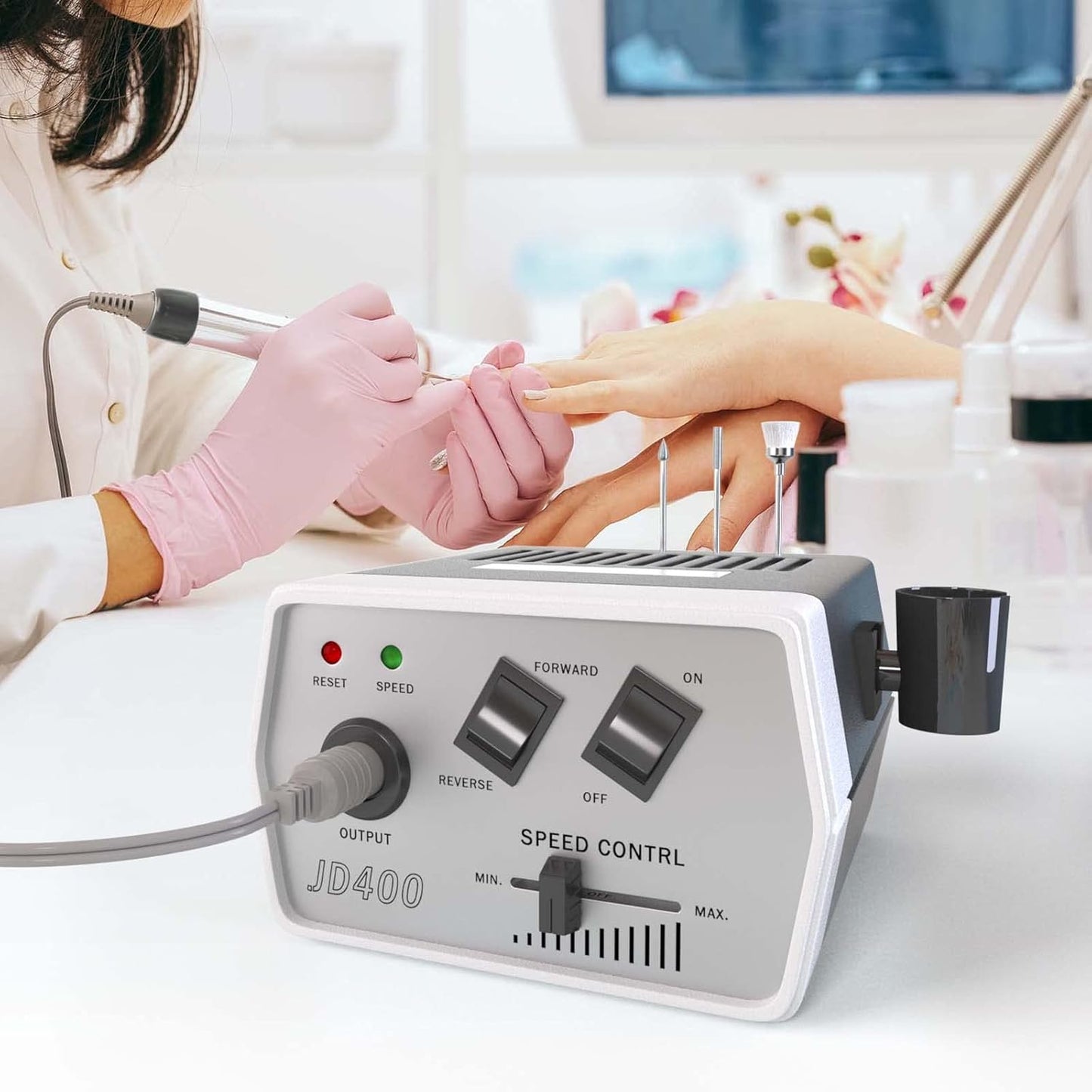 Nail Drill Machine, Professional E Files for Acrylic Nails Gel, Electric Nail Drill Files JD400, Adjustable Speed 30000RPM, 4 Bits, Powerful Manicure Pedicure Set for Nail Care Nail Art