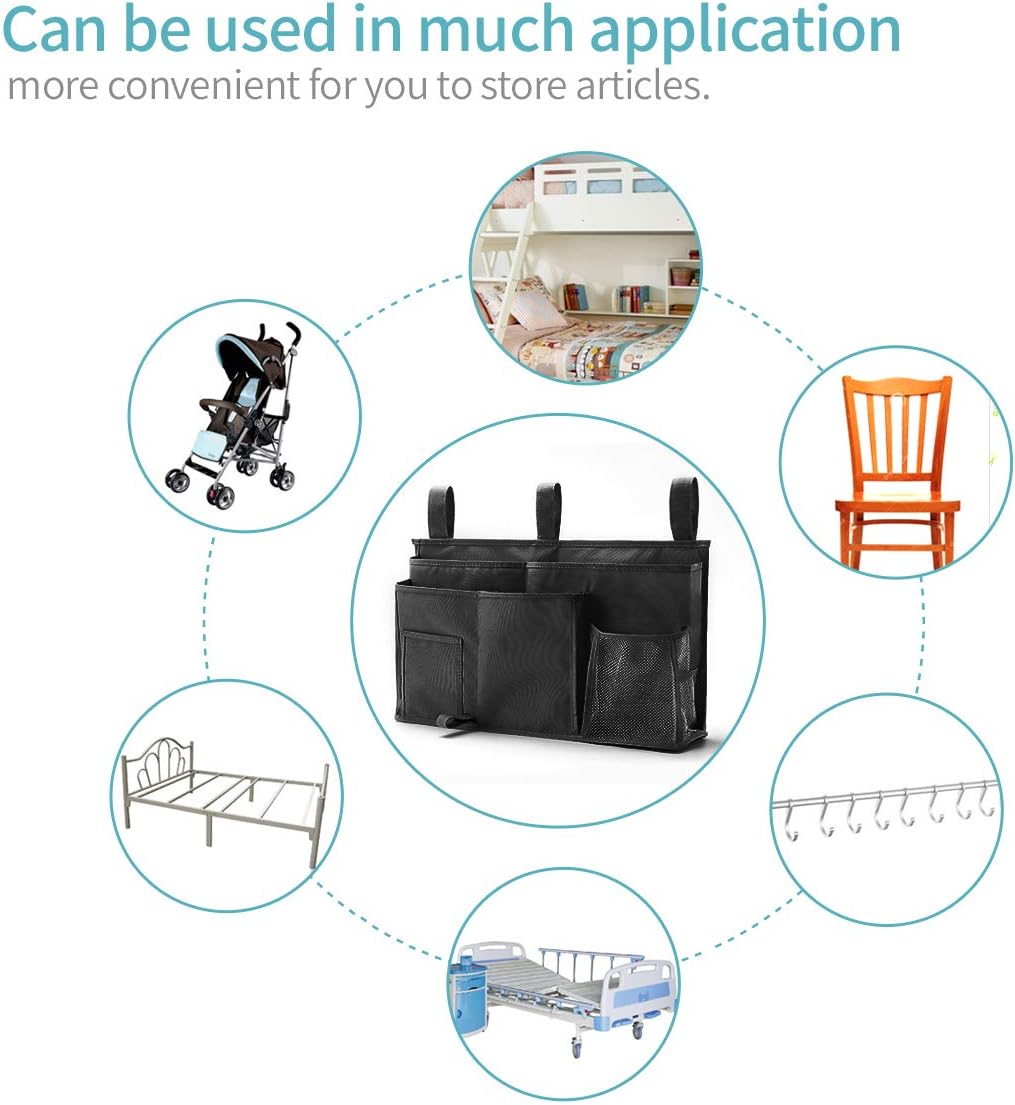 Caddy Hanging Organizer Bedside Storage Bag, 600D Oxford Cloth with Hook&Loop Fastener for Bunk and Hospital Beds,Dorm Rooms Bed Rails