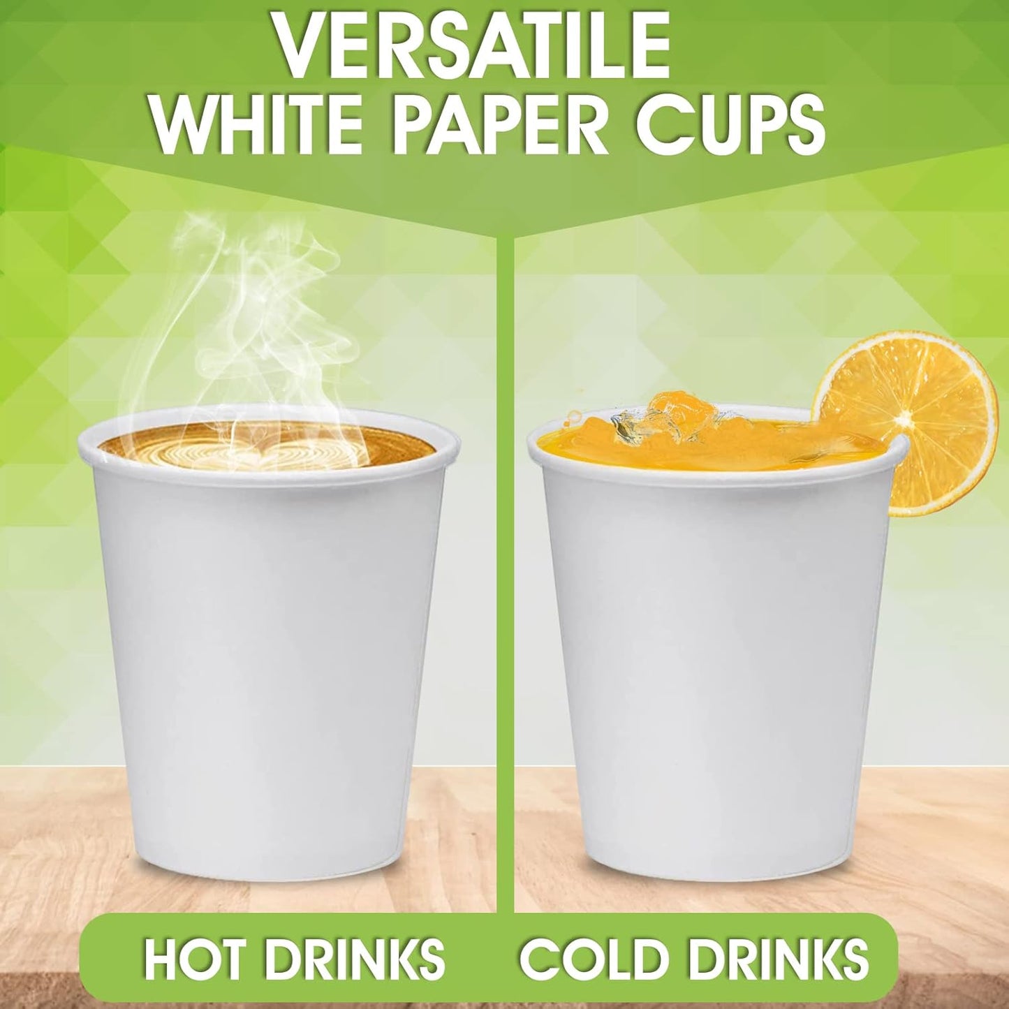 100 X 8oz Top-Tier Quality Paper Cups, 240ml White Disposable Cups, Eco Friendly Paper Cups For Hot and Cold Drinks, Premium Disposable Coffee Cups for Home, Office, Café, Work, Parties, Outdoors