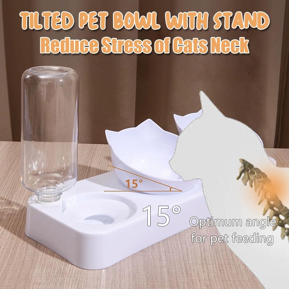 3-In-1 Cat Food And Water Bowl Set, Cat Bowls with Stand, Double Cat Bowls with Water Dispenser, Food And Water Feeder for Small Medium Dogs Cats