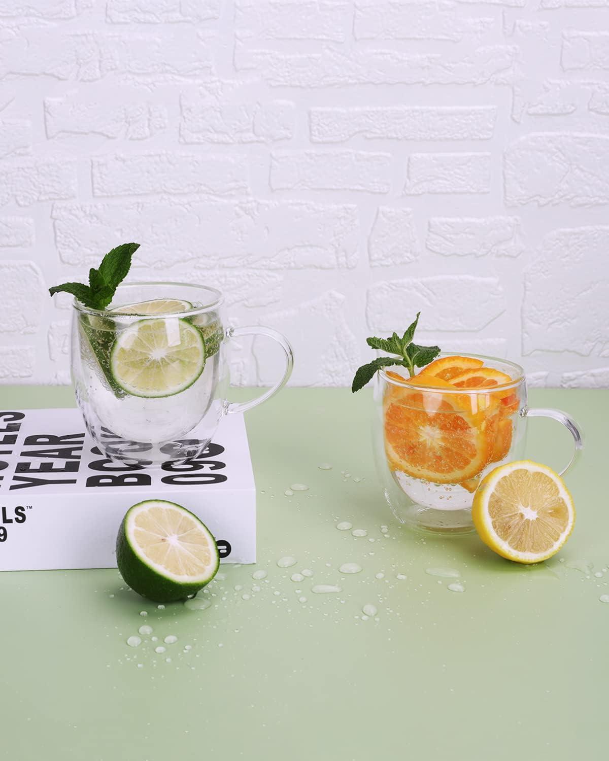 LIBWYS 2 Pack 250ml Double Walled Glass Coffee Mugs with 2 Spoons, Cappuccino Latte Tea Cups with Handle, Heat Resistant Drinking Glasses Cappuccino Cup