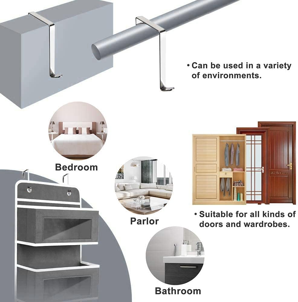 Over Door Storage Hanging Organiser - 5 Clear Window Pockets Organizer For Toys, Wallets And Towels, Grey