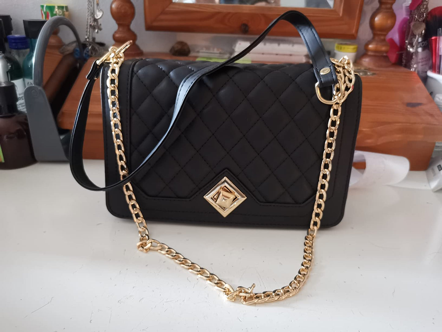 New Women Crossbody Quitted Bags Black Trendy Cross Body Purse Shoulder Bag