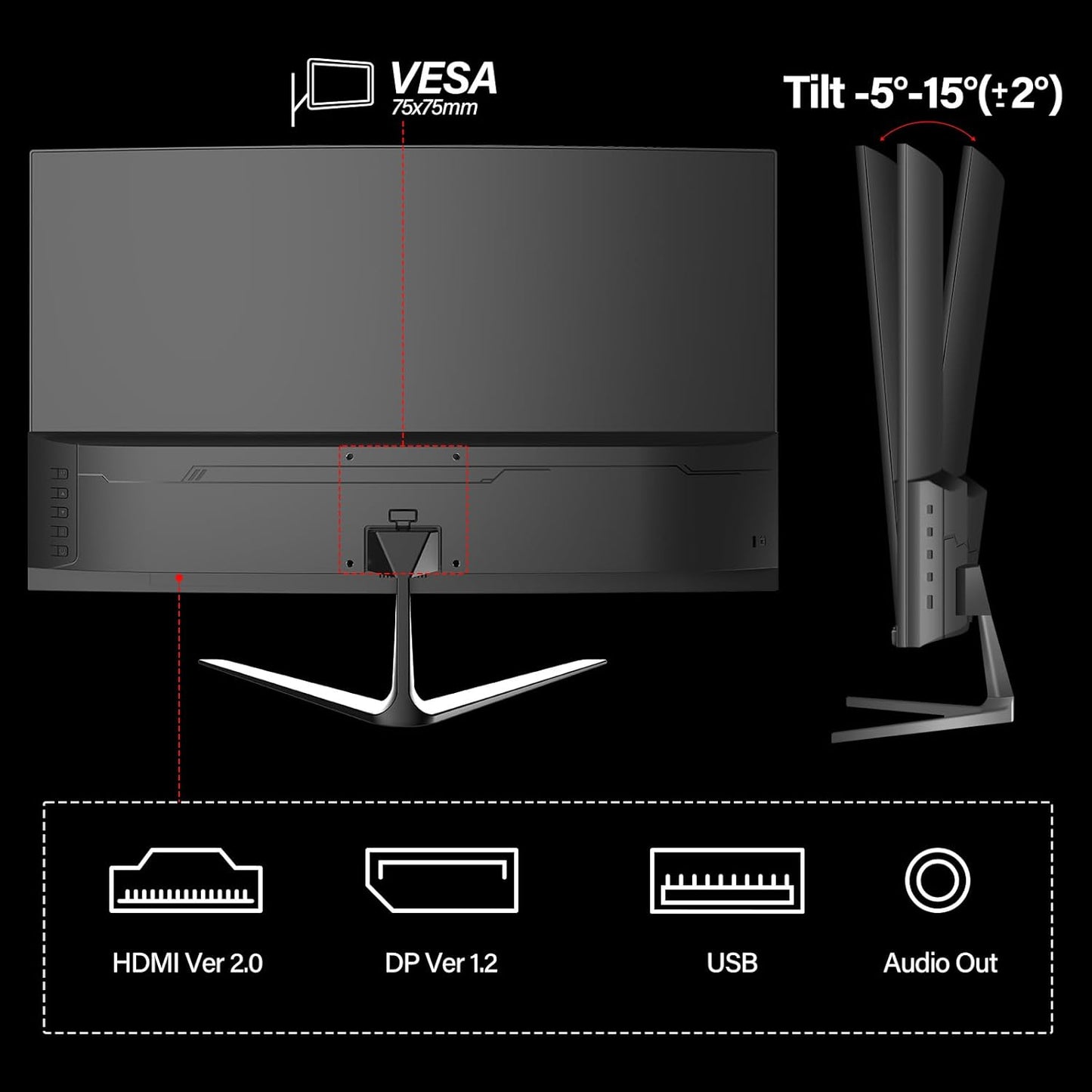 24.5" Curved Gaming Monitor, 180Hz FHD 1080P Frameless PC Monitor, 1ms GTG, FreeSync, Low Motion Blur