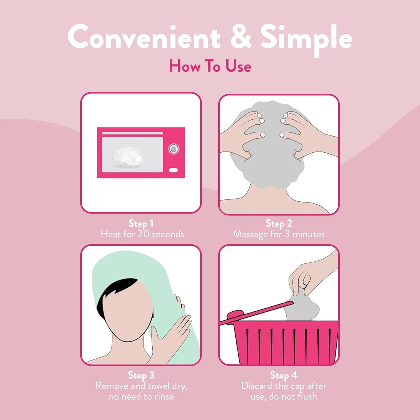 Shampoo Cap Pack of 5 - No Rinse for Elderly or Disabled - Cleanses & Conditions With Aloe Vera & Pro Vitamin B5 - For No Shower Access, Camping & Festival Use - Dermatologically Tested