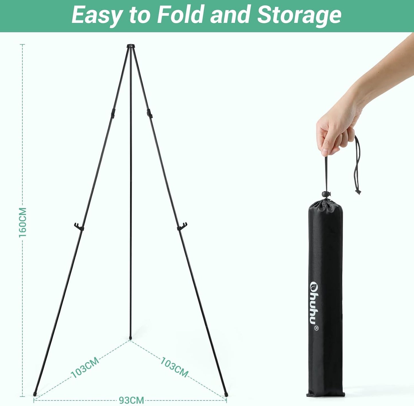 Portable Artist Easel Stand 63'' Adjustable Tripod Table Top Art Canvas Painting Display - Easy Folding Studio Telescopic Floor Easels for Wedding Sign Poster Black Indoor Outdoor