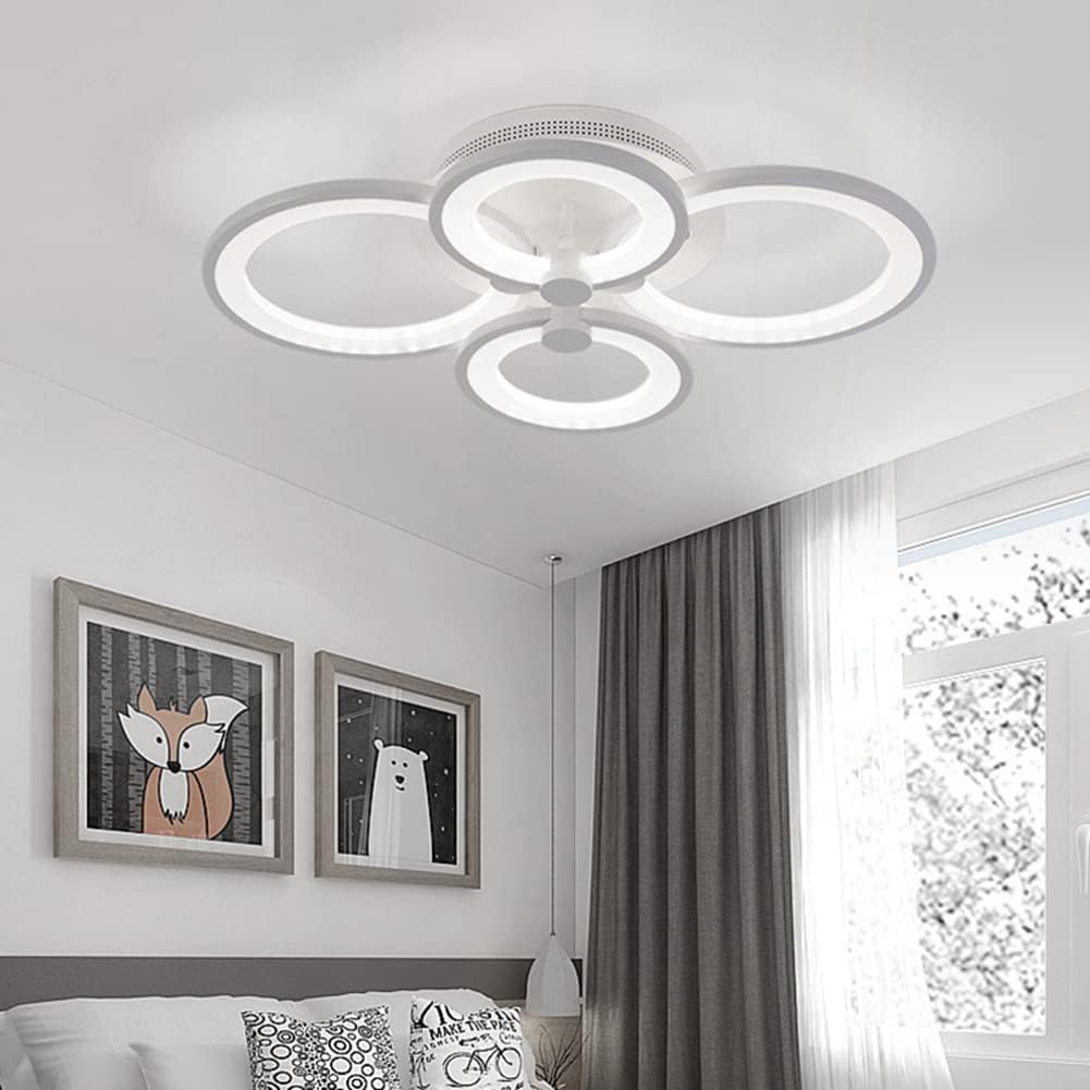 Modern LED Ceiling Light, Flush Mount Lighting Fixture with 4 White Rings, Acrylic Chandelier Lamp for Living Room, Bedroom