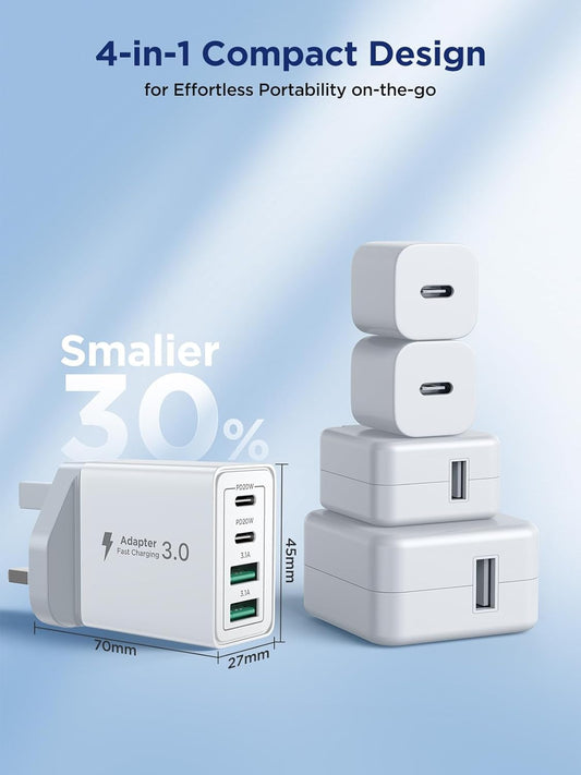 New USB C Plug Charge Plug, 40W For Apple Watch, iPhone Wall Charger Adapter UK Charging (Cables not included)