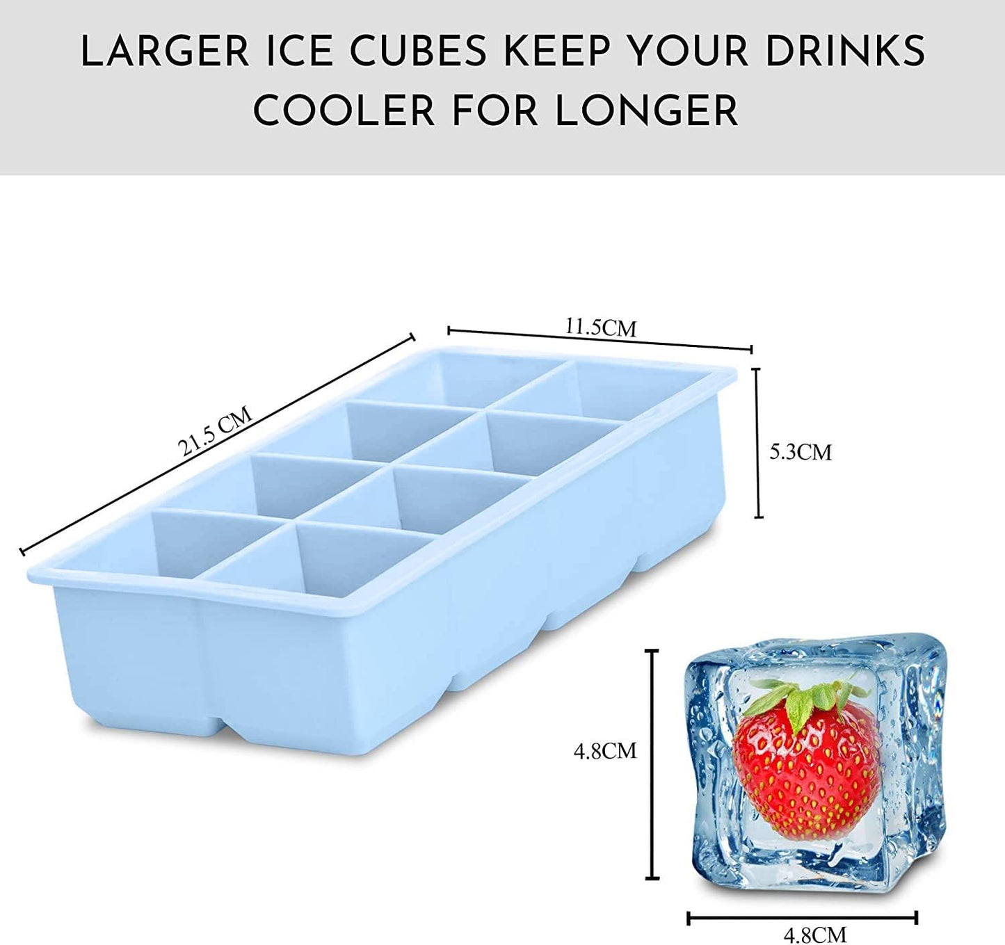 Silicone Freezer Containers - Large Ice Cube Tray with Lids Set of 2 - BPA Free - 16 Moulds for Baby Purees, Ice, Soup, Cocktails