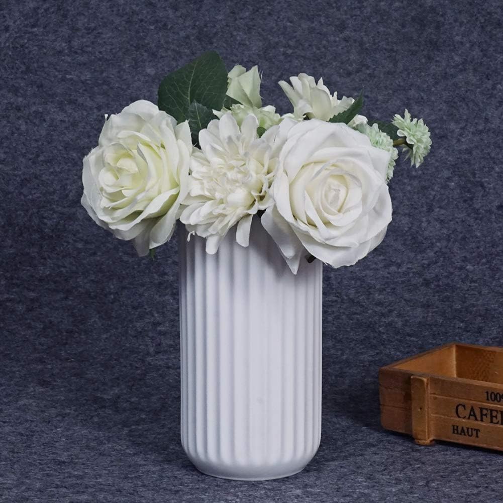 7 inch White Ceramic Flower Vase Home Decor Vase and Table Centerpieces Vase for Friends and Family, Christmas, Wedding, Bridal Shower