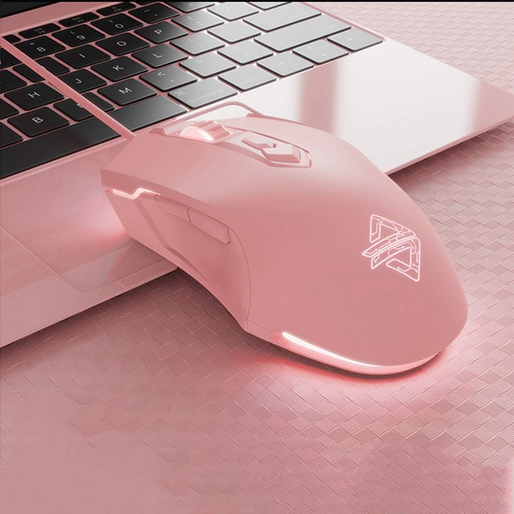 AJ52 Wired RGB Gaming Mouse, 2500 DPI 7 Buttons, Ergonomic LED Backlit USB Gamer Mice Computer Laptop PC, Compatible with XBOX PC Mac OS Linux - Pink