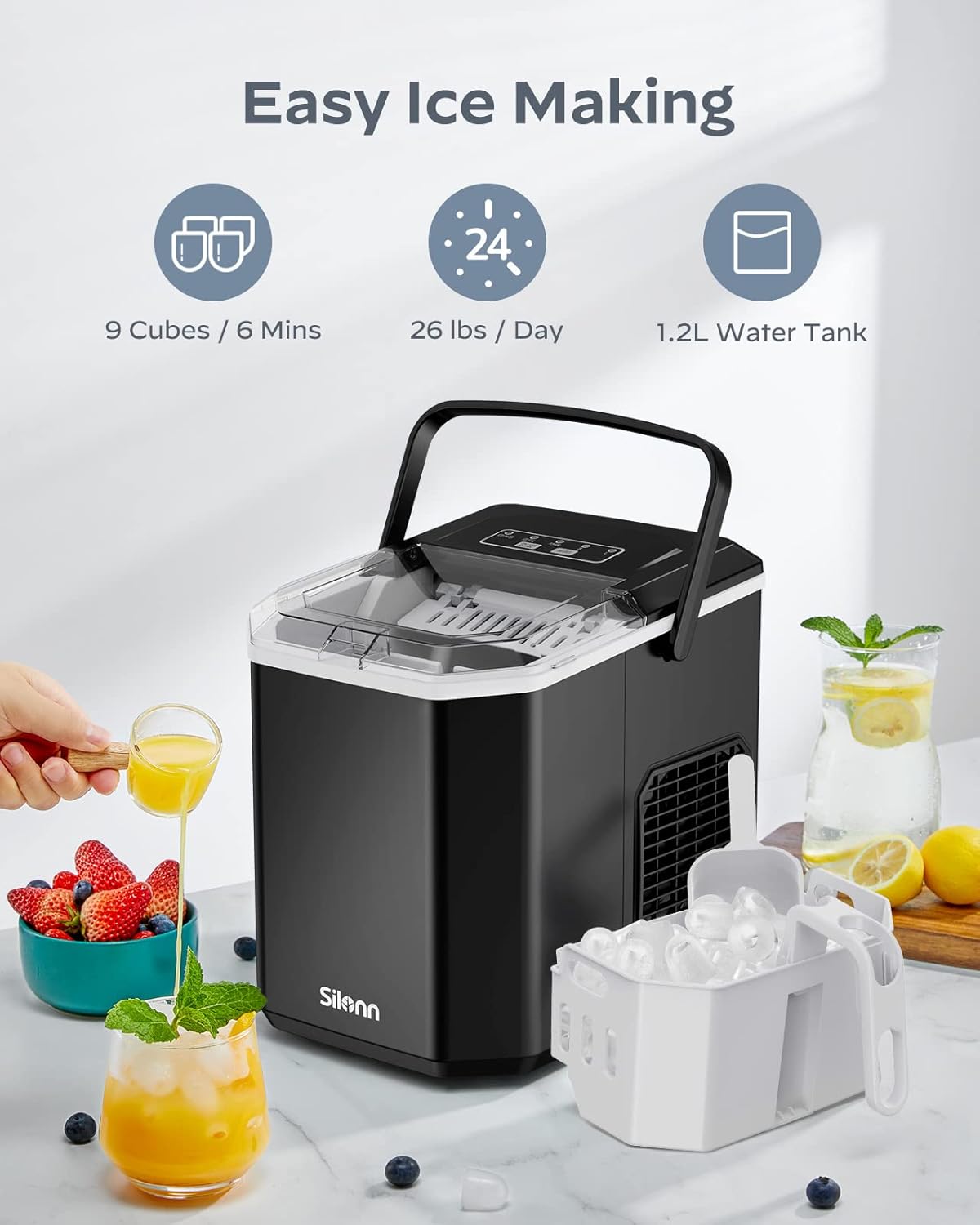 Ice Maker Machine Countertop Ice Machine, Self-Cleaning Ice Maker, Portable Ice Cube Maker Machine for Home/Kitchen/Office/Bar