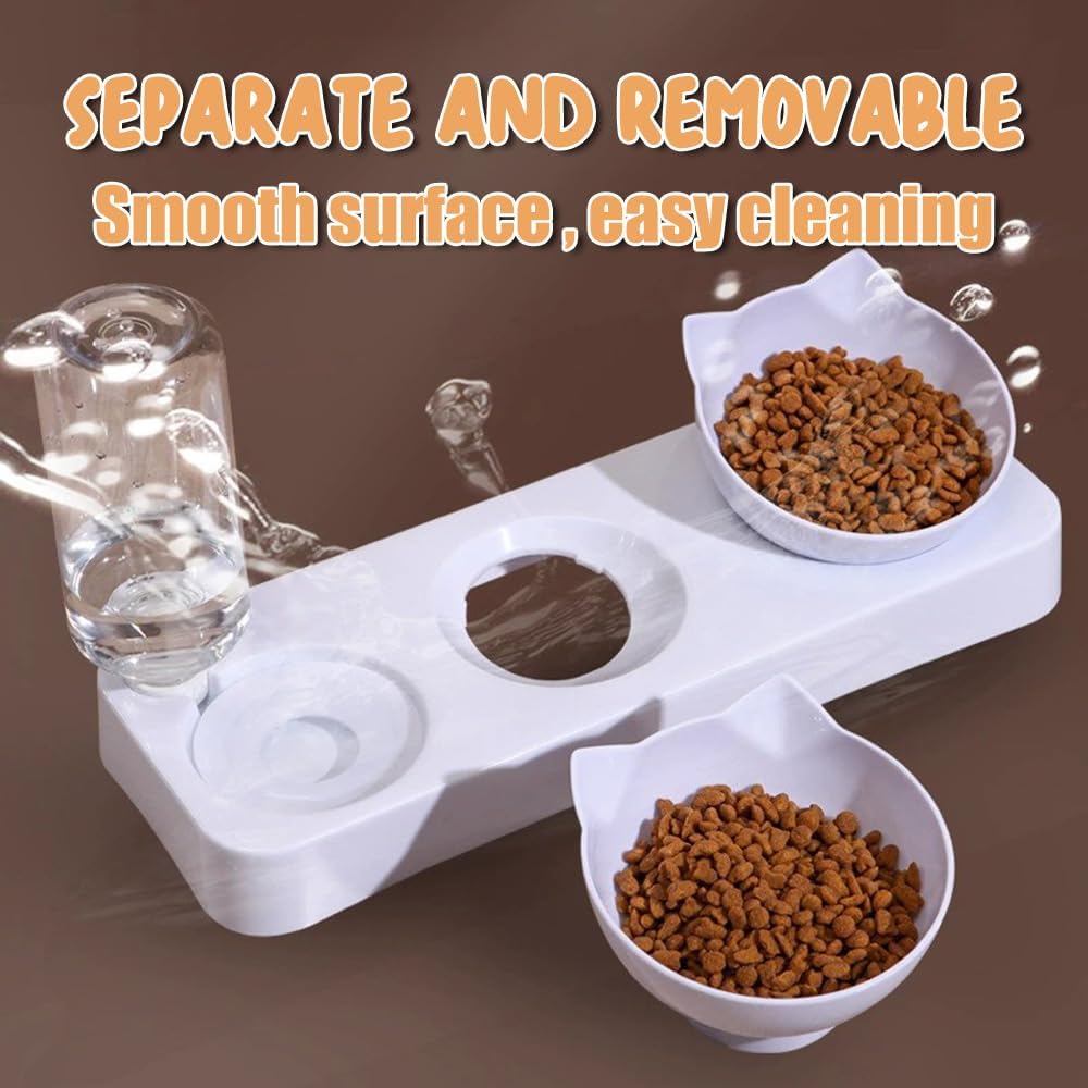 3-In-1 Cat Food And Water Bowl Set, Cat Bowls with Stand, Double Cat Bowls with Water Dispenser, Food And Water Feeder for Small Medium Dogs Cats