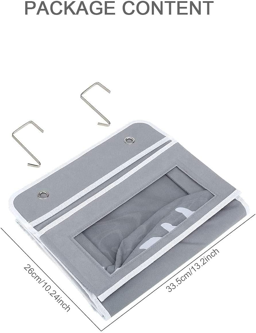 Over Door Storage Hanging Organiser - 5 Clear Window Pockets Organizer For Toys, Wallets And Towels, Grey