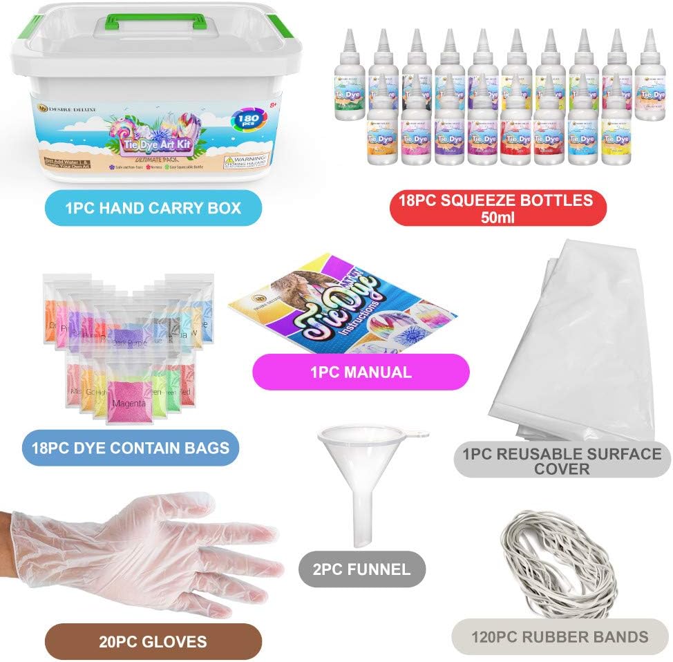 Tie-Dye Art Kit for Over 12 Kids to Play, Easy & Fun (18 Colours)