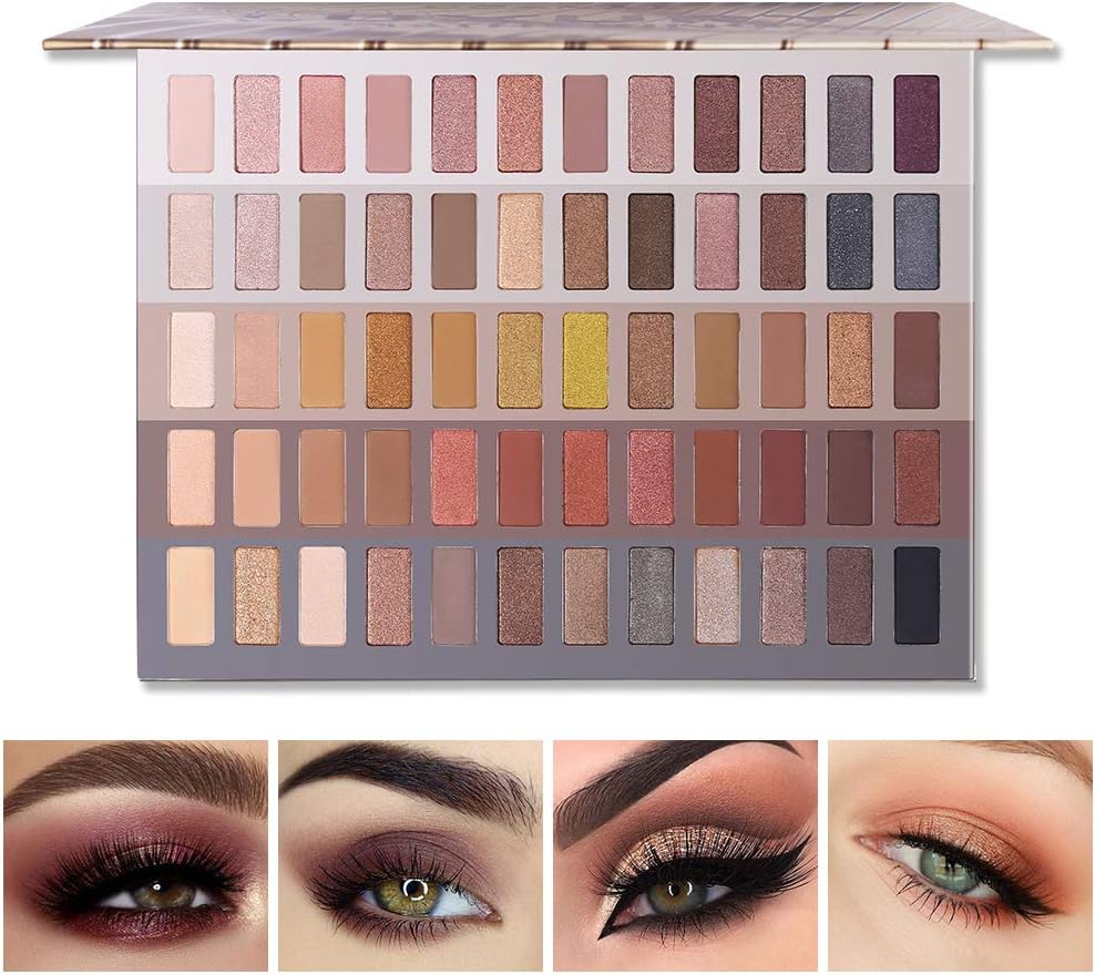 Pro Nude Eyeshadow Makeup Palette - Highly Pigmented 60 Colors Shimmer & Matte Eye Shadow - Warm Neutral Bronze Natural Powder Make up Pallet