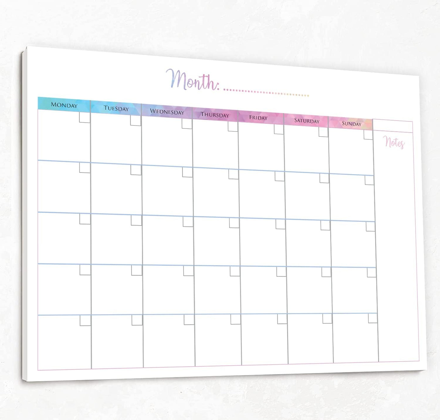 Monthly Planner Pad with Tear Off Pages and Notes Section - Undated Desk Calendar Organiser