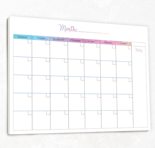 Monthly Planner Pad with 50 Tear Off Pages Notes Section, Undated Desk Calendar Personal Organiser, for Work, School, Meal, and Fitness Planning