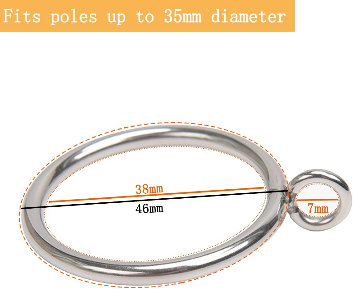 50 Pack 38mm Silver Metal Curtain Rings for Poles, Rods and Drapery, Shower Curtains