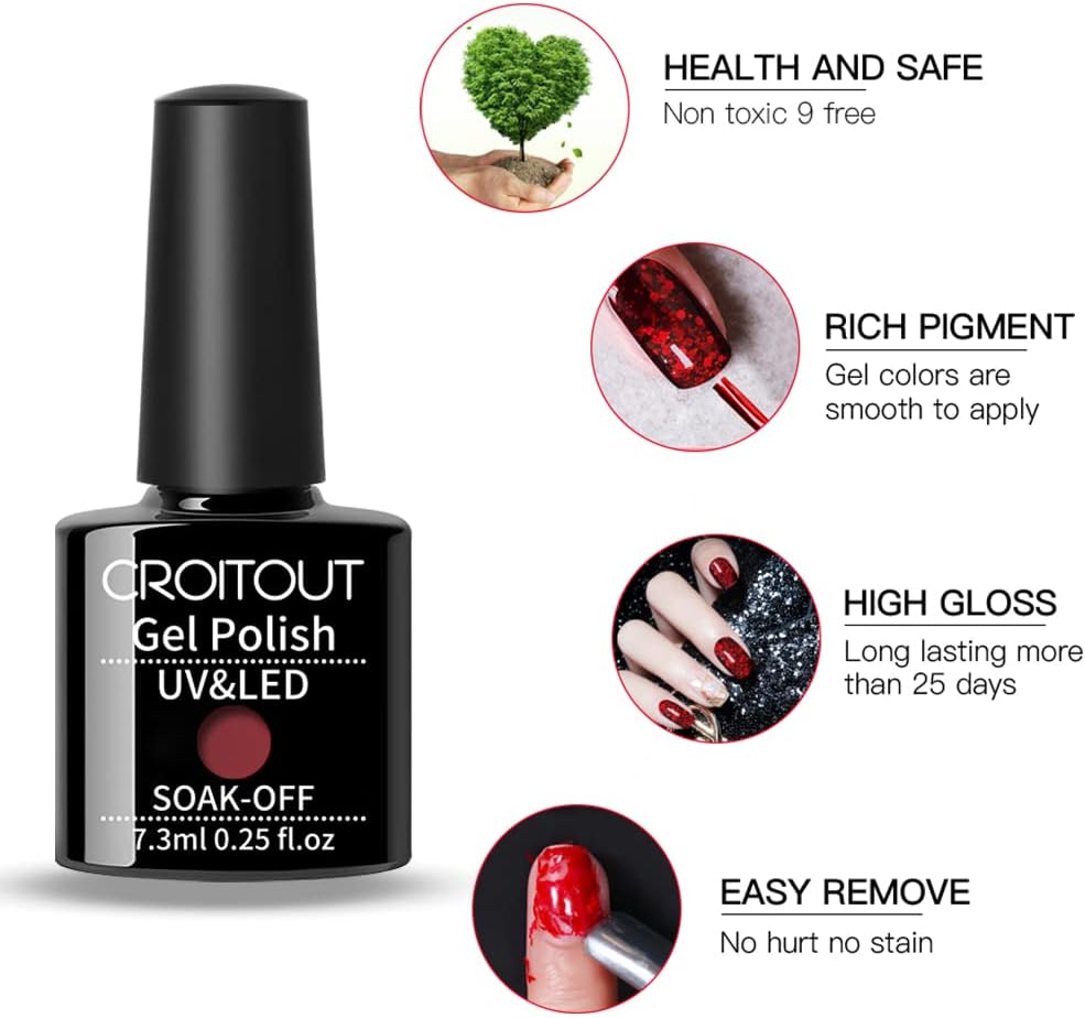 UV Gel Nail Polish Set - Soak Off, Glow in the Dark Neon Colors for Home DIY Manicure and Nail Salon