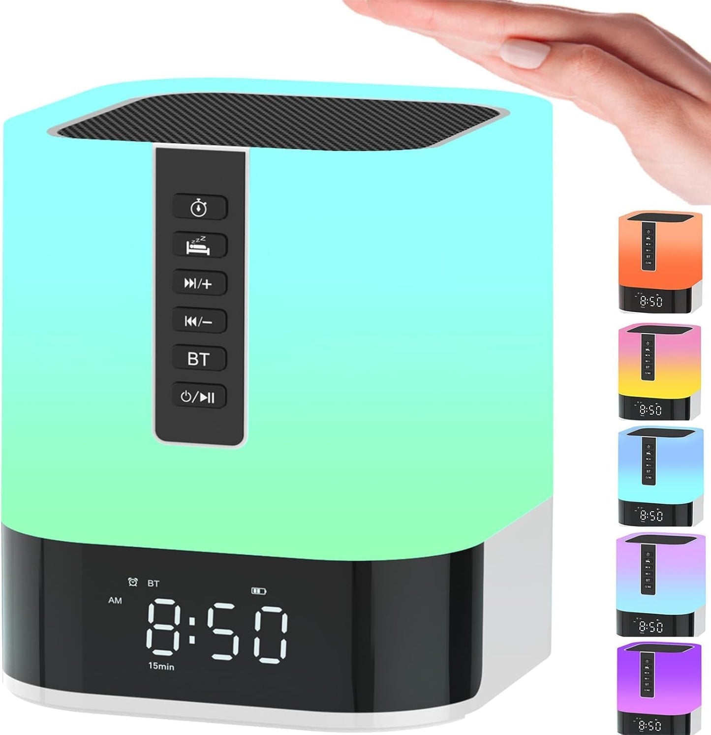 Night Light Bluetooth Speaker, White Noise Machine with 16 Soothing Sounds, Digital Alarm Clock, Dimmable Bedside Lamp with 48 Colour Changing Lights, Gifts for Kids Teenage Boys Girls 10-18 Year Old