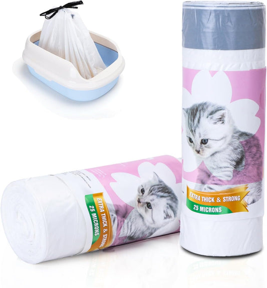 20Pcs XL Cat Litter Tray Liners With Drawstrings, 94x45cm Strong Durable Extra Large Cat Litter Tray Liners, 25 Microns Thickness Leak-Proof Cat Litter Bags for X-Large Litter Box, White