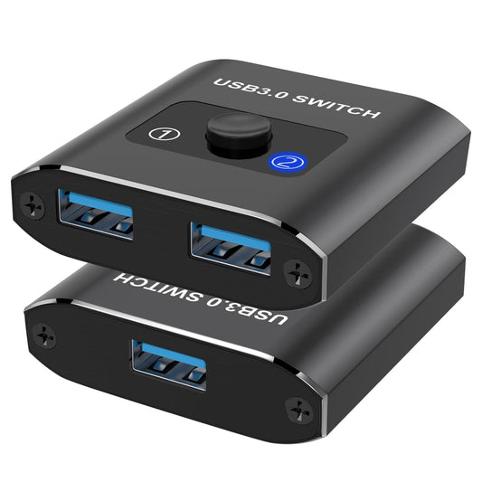 USB 3.0 Switch 2-Port, Bi-Directional USB Switcher 1 in 2 Out / 2 in 1 Out, for Printer, Keyboard, Mouse, Scanner, Share 2 PCs with 1 Device, Plug & Play, Compatible with Windows, Mac, Linux
