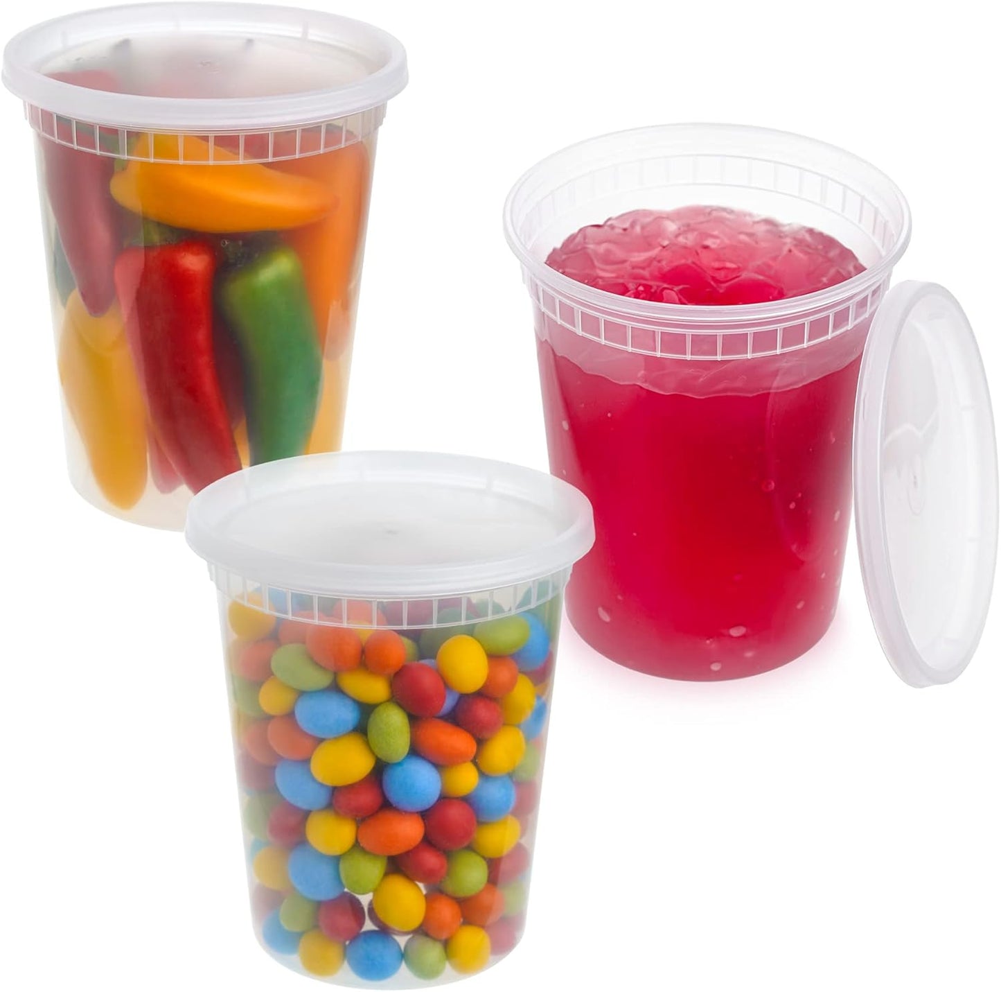 Pack of 20 Round Food Storage Soup Containers Plastic Deli Container Set with Lids Reusable Takeaway Meal - BPA Free