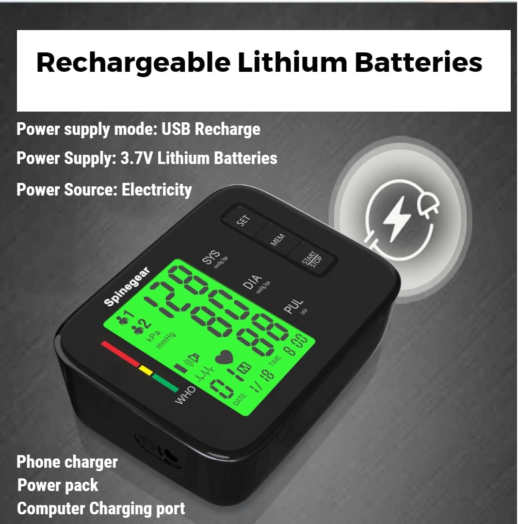 Rechargeable Upper Arm Blood Pressure Monitor – NHS Home Use BP Machine, CE Approved, Large Cuff 22-42cm, Heart Rate & Irregular Heartbeat Detection, LCD Backlight, Voice Broadcast