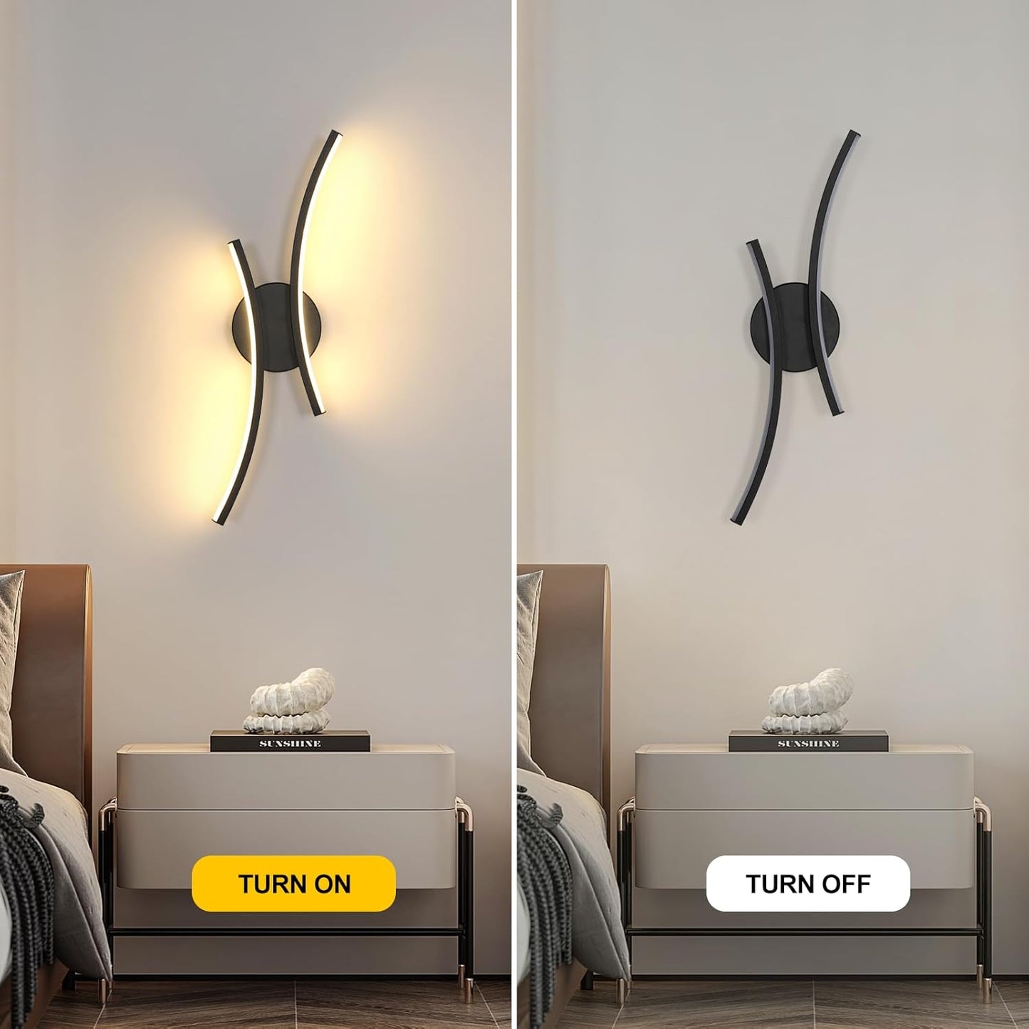 Modern LED Wall Light with 2 LED Strips, Curved Design Wall Sconce in Acrylic