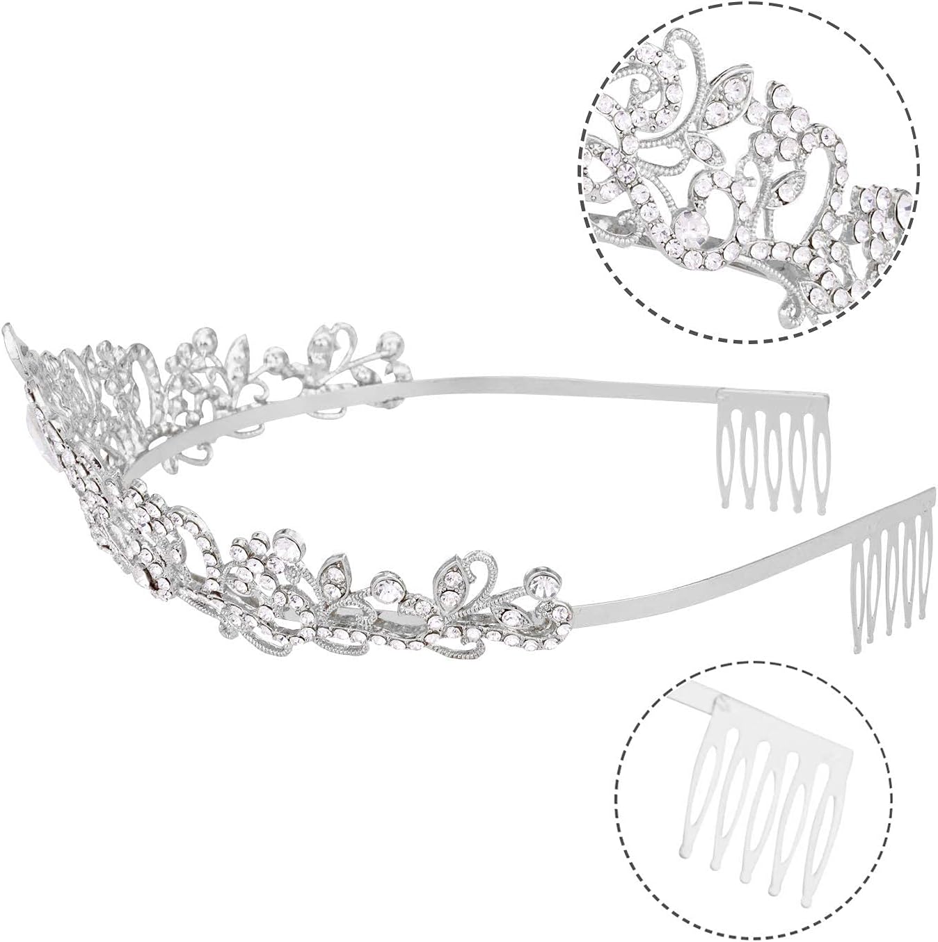 Crystal Tiara Crown Silver Headband Headpiece Rhinestone Hair Jewelry Decor for Women Ladies Little Girls Bridal Bride Princess Birthday Wedding Pageant Prom Halloween Costume Party