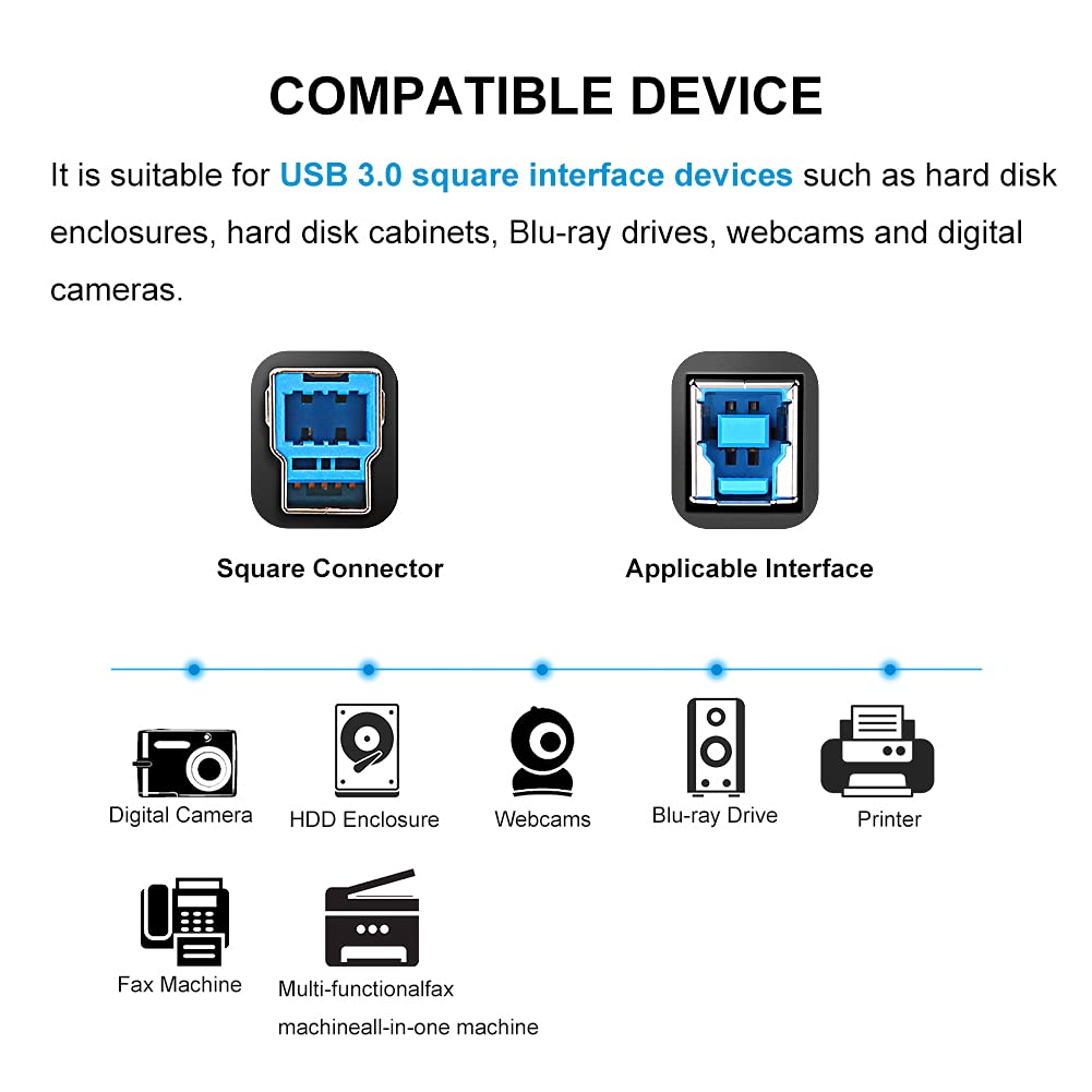 USB 3.0 A Male to B Male Cable 4M, Superspeed Braided USB 3.0 Type A to B Cable Compatible with Printers,Docking Station,External Hard Drivers,Scanner,USB Hub and More Devices