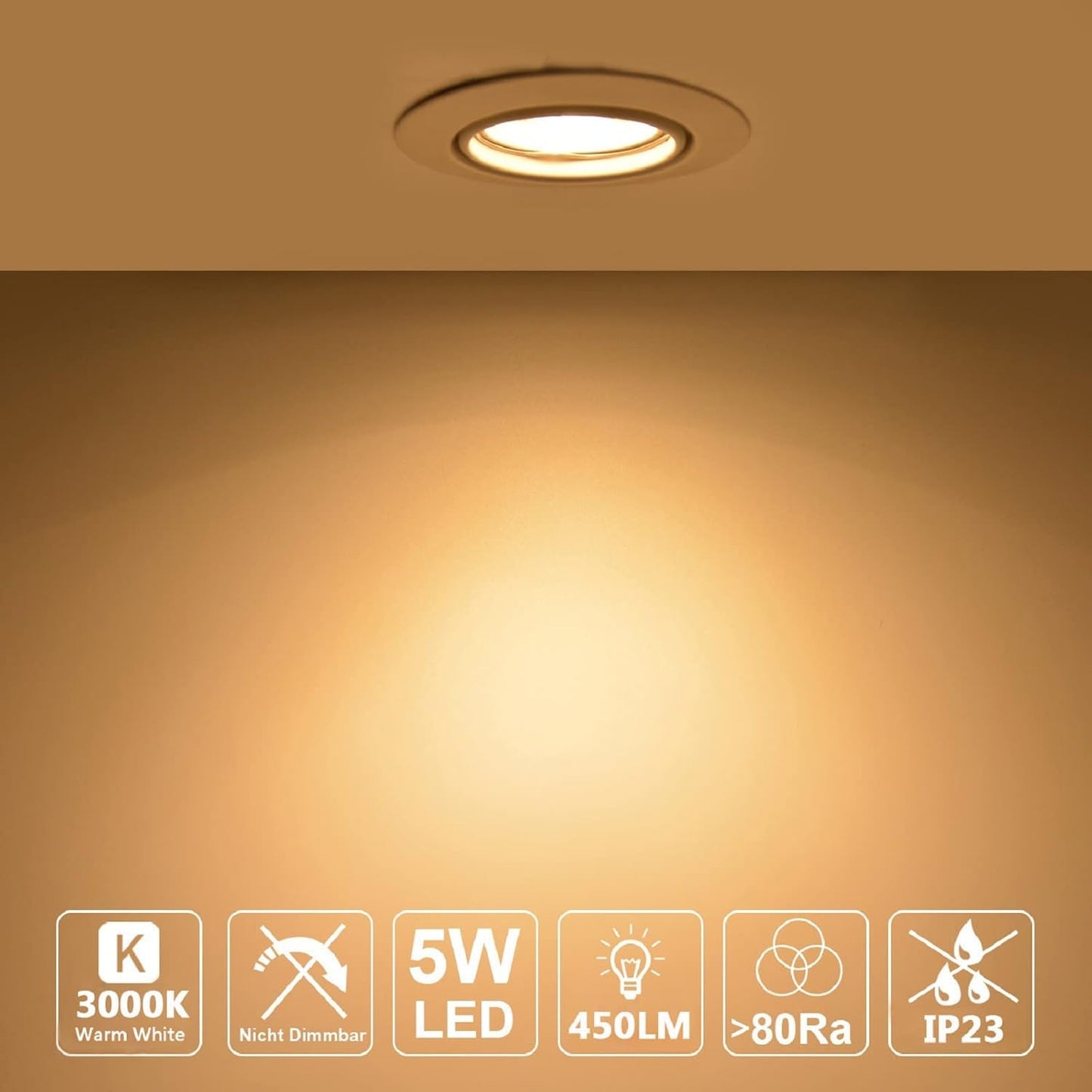 Pack of 4 LED Recessed Ceiling Spot Lights 5W Cool White 6000K Downlight Ultra Slim Not Dimmable Rotatable Spotlights IP20 Protection for Living Room Bedroom Kitchen