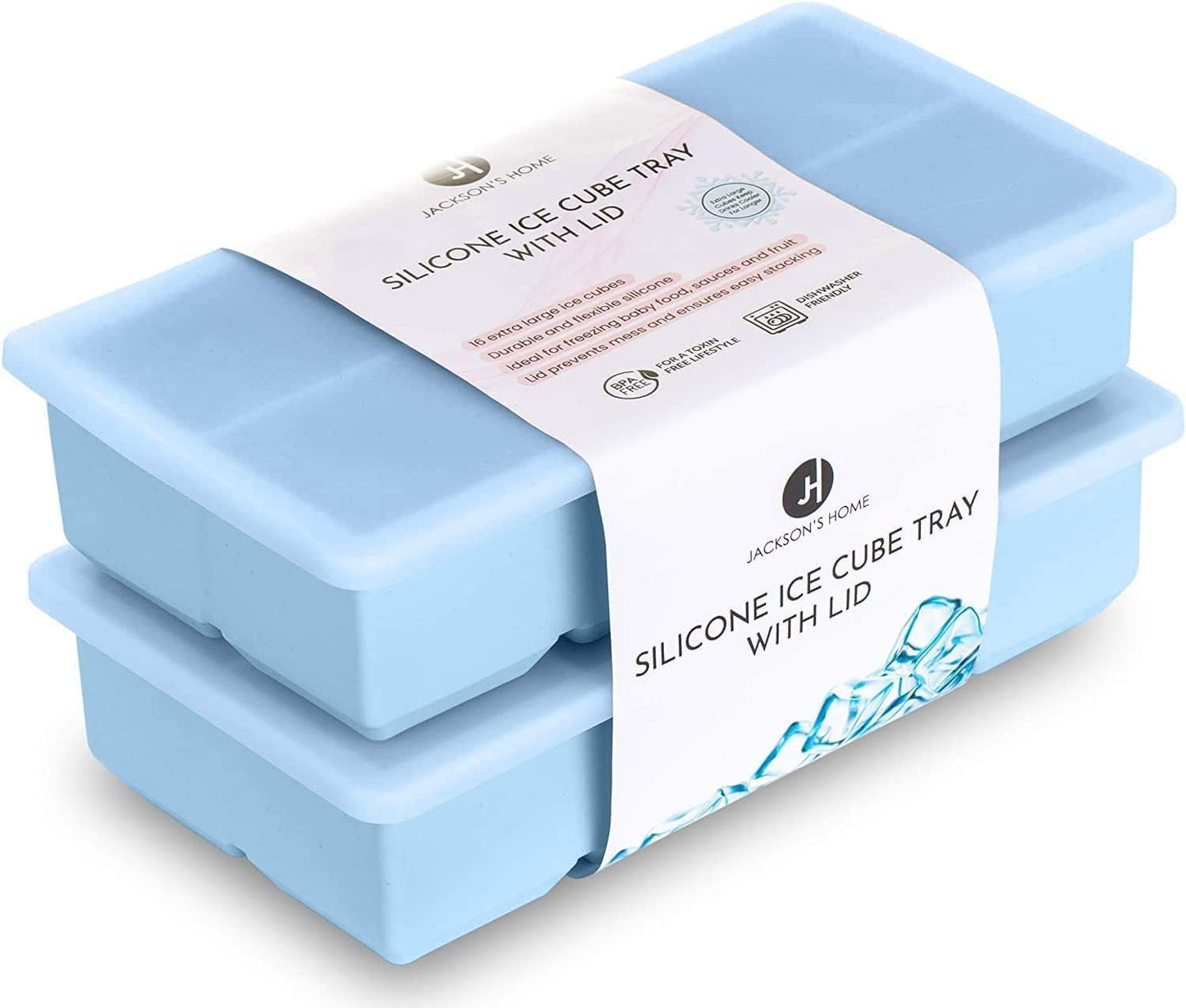 Silicone Freezer Containers - Large Ice Cube Tray with Lids Set of 2 - BPA Free - 16 Moulds for Baby Purees, Ice, Soup, Cocktails