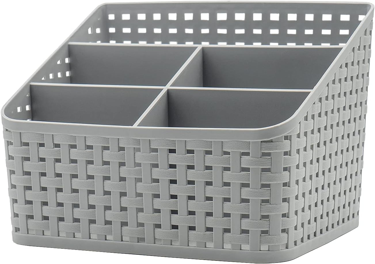 Storage Basket, Cosmetic Box Organiser,Plastic Storage Box Desktop 5 Grid Sub-grid Storage Case Multi-function Storage for Desktop Office Bedroom Countertop Home Kitchen
